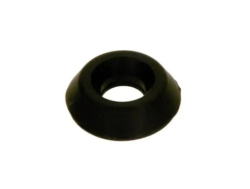 Schwarze Gummitülle von Bosch mit einer konischen Form und einem zentralen Loch. Eignet sich für verschiedene Befestigungs- und Dichtungsanwendungen.